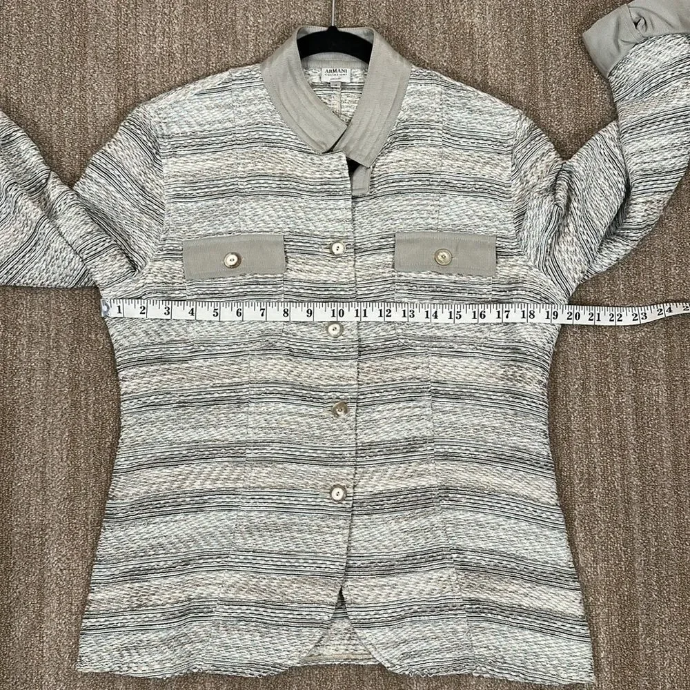ARMANI COLLEZIONI Gray Striped Knit Button Front Blazer/Jacket Women Size 12